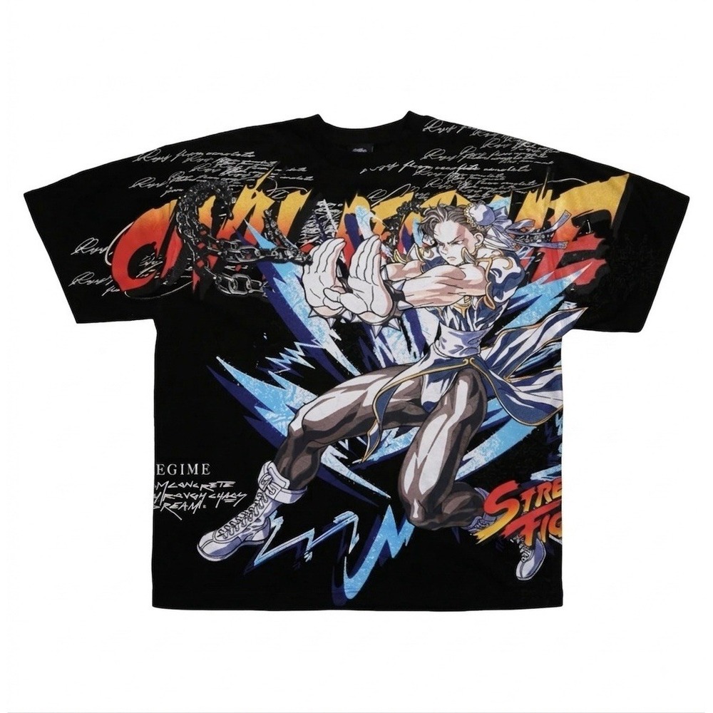Civil Regime x Street Fighter Chun-Li L Black Blue Flame Oversized Graphic Tee